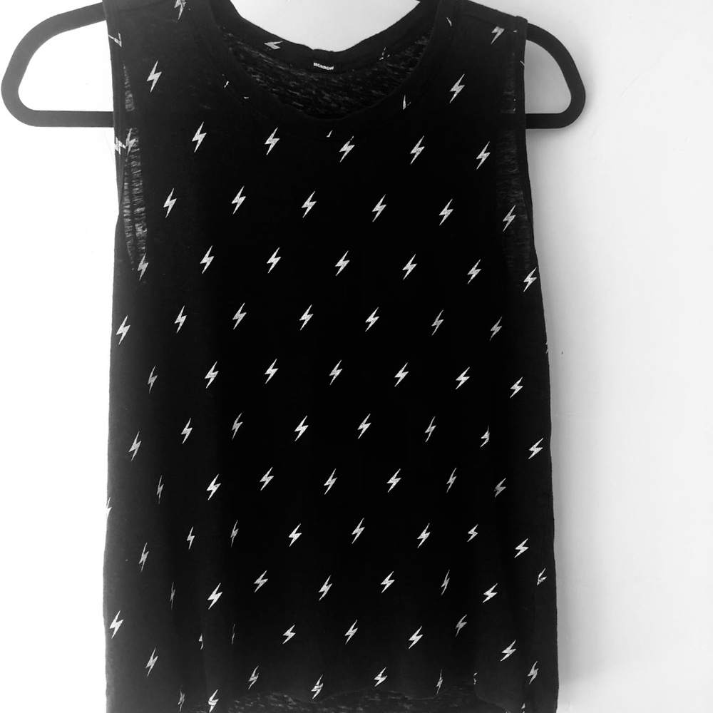 Monrow Lightening Bolt Linen Muscle Shirt Sz M Black & White